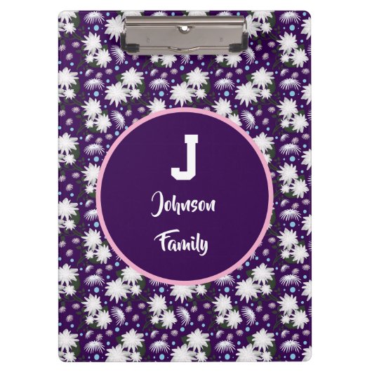 Elegant Bloemig Monogram Persoonlijk Cadeau Ontwer Klembord (Voorkant)