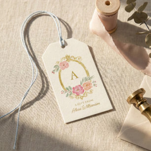 Elegant bloemig monogram persoonlijk cadeau van cadeaulabel