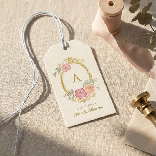 Elegant bloemig monogram persoonlijk cadeau van cadeaulabel