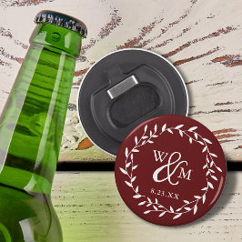 Elegant Bloemig Monogram Rood Button Flesopener