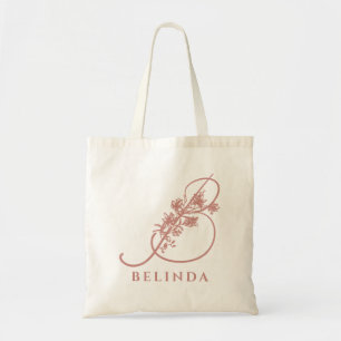 Elegant Bloemig Monogram Roze Bruids- Tote Bag