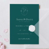 Elegant Bloemig Monogram Smaragd Huwelijk Save The Date