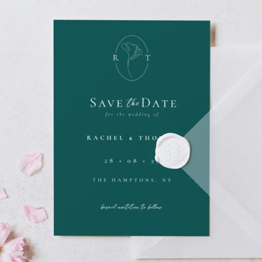 Elegant Bloemig Monogram Smaragd Huwelijk Save The Date