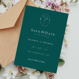 Elegant Bloemig Monogram Smaragd Huwelijk Save The Date