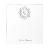Elegant Bloemig Monogram Vintage Briefpapier Notitieblok (Voorkant)