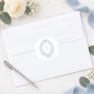 Elegant Bloemig Monogram Wapen Huwelijk Ronde Sticker