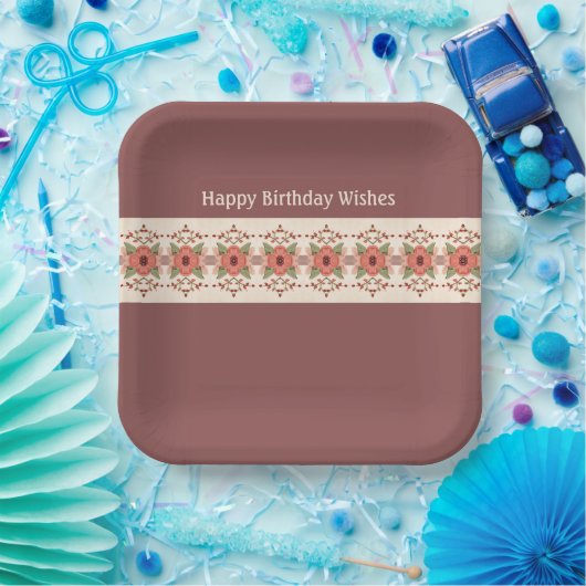 Elegant bloemig ontworpen vierkant papieren bordje (Feest)