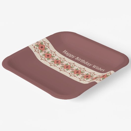 Elegant bloemig ontworpen vierkant papieren bordje (Gebogen)