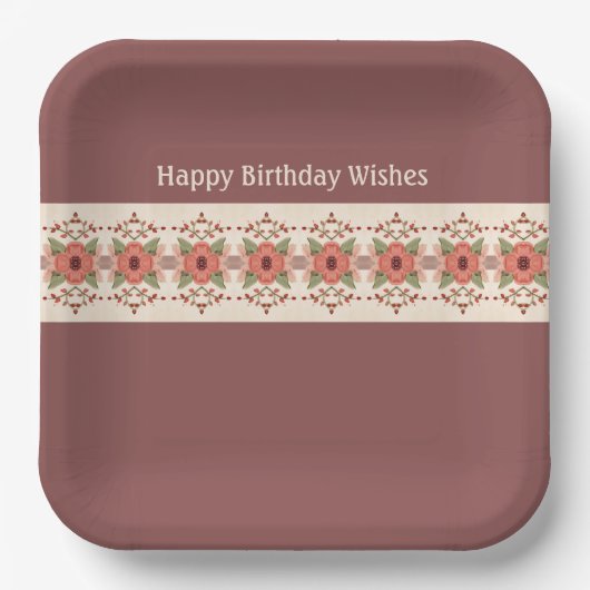 Elegant bloemig ontworpen vierkant papieren bordje (Voorkant)