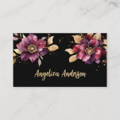 Elegant bloemig Paarse gouden zwart Visitekaartje (Voorkant)