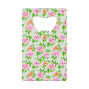 Elegant bloemig Roos groen blad patroon Creditkaart Flessenopener