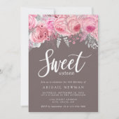 Elegant bloemig roze rosé goud zilver zoet zestien kaart (Voorkant)
