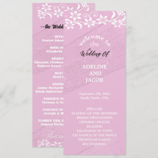 Elegant bloemig roze & witte huwelijksprogramma kaart