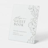 Elegant bloemig Sage Groene Trouwgastenboek Reclamebord Met Voetstuk (Voorkant)