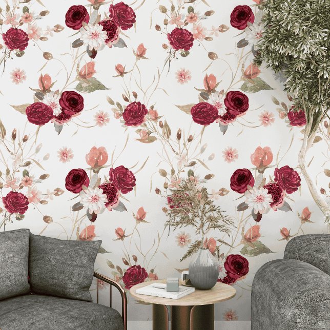 Elegant bloemig sinaasappel en kastanjebruine bloe behang (Creator heeft geüpload)