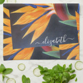 Elegant bloemig Sinaasappel paradijsvogelnaamschri Theedoek (Gevouwen)