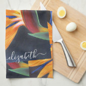 Elegant bloemig Sinaasappel paradijsvogelnaamschri Theedoek (Quarter Fold)