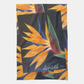 Elegant bloemig Sinaasappel paradijsvogelnaamschri Theedoek (Verticaal)