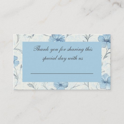 Elegant Bloemig Stof Blauw Land Tuin Bruiloft Plaatskaartje (Voorkant)