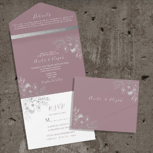 Elegant Bloemig Stof Rose Bruiloft All In One Uitnodiging