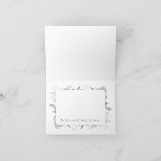 Elegant bloemig stoffig blauw klassiek Roos groen Bedankkaart (Binnen)