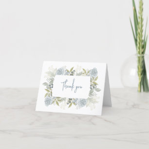 Elegant bloemig stoffig blauw klassiek Roos groen Bedankkaart