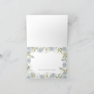 Elegant bloemig stoffig blauw klassiek Roos groen Bedankkaart