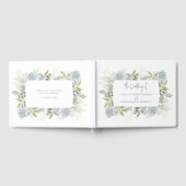 Elegant bloemig stoffig blauw klassiek Roos groen Gastenboek (Volledig)