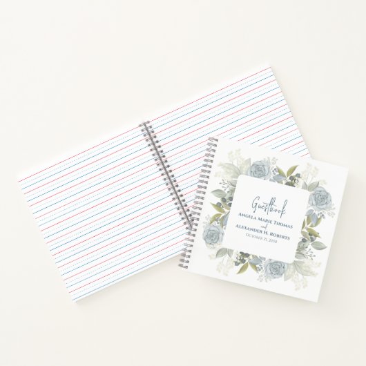 Elegant bloemig stoffig blauw klassiek Roos groen Notitieboek (Binnen)