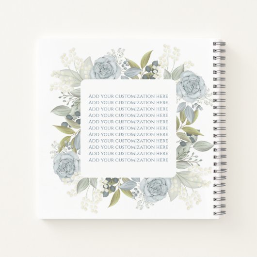 Elegant bloemig stoffig blauw klassiek Roos groen Notitieboek (Achterkant)