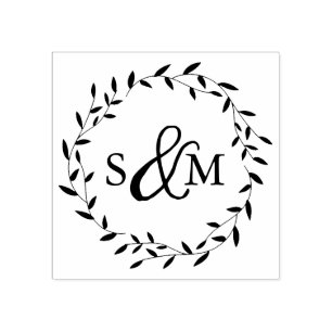 Elegant Bloemig Trouw Monogram Rubberstempel