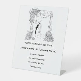 Elegant Bloemig Trouwgastboek Bord Reclamebord Met Voetstuk