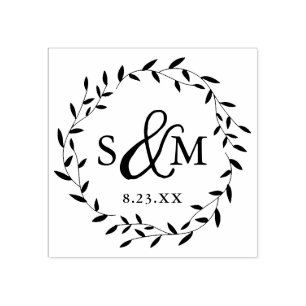 Elegant Bloemig Trouwmonogram Rubberstempel