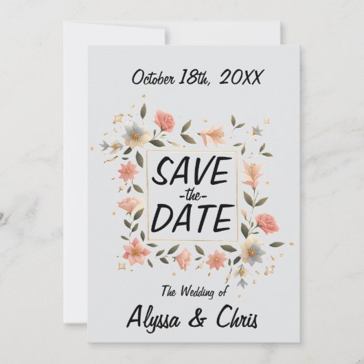 Elegant Bloemig Vierkant Save The Date (Voorkant)