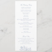 Elegant Bloemig Vintage Stofblauw Huwelijksprogram Programmakaart (Achterkant)