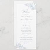 Elegant Bloemig Vintage Stofblauw Huwelijksprogram Programmakaart (Voorkant / Achterkant)