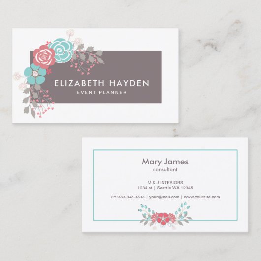 elegant  bloemig visitekaartje (Voorkant / Achterkant)