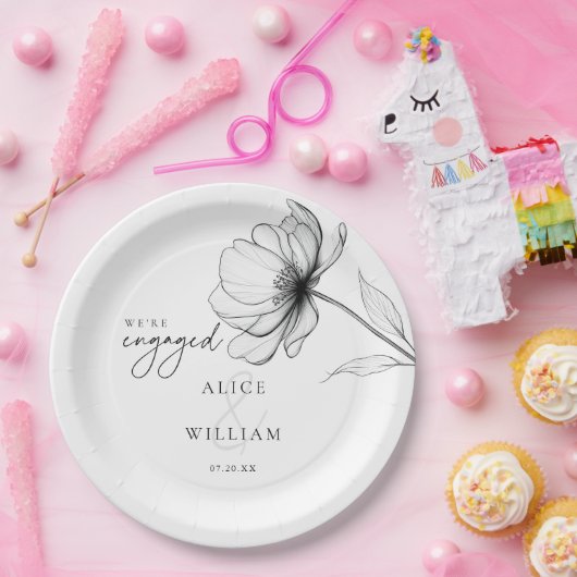 Elegant Bloemig We Zijn Verloofd Verlovingsfeest Papieren Bordje (Feest)