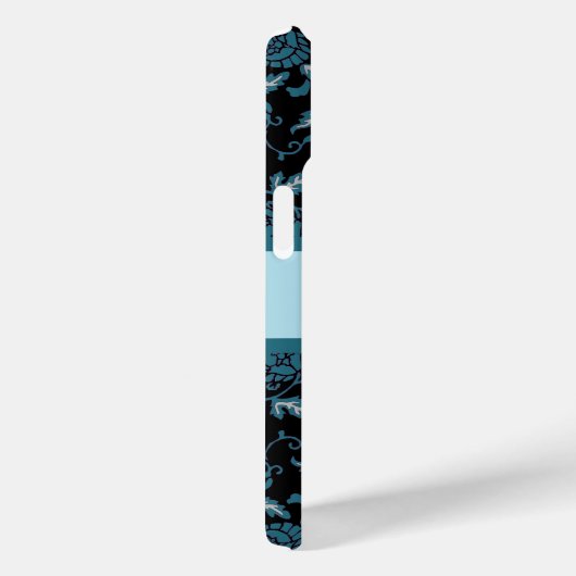 Elegant Bloemig Zwart en Blauwgroen Damast Case-Mate iPhone Case (Achterkant / Rechts)