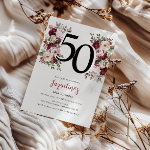 Elegant Bloemige 50e Verjaardag Kaart