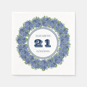 Elegant Bloemige Blauwe Hortensia 21e Verjaardagsf Servet
