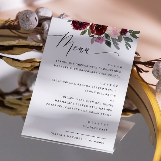 Elegant Bloemige Bruiloft Script | Waterverfrozen Menu