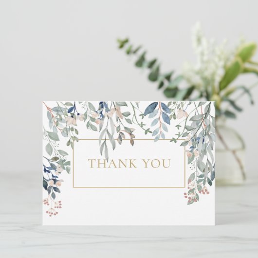 Elegant Bloemige Gebladerte Goud Geometrisch Bedankkaart (Staand voorkant)