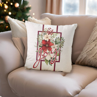 Elegant Bloemige Joy Script Kerstmis Kussen