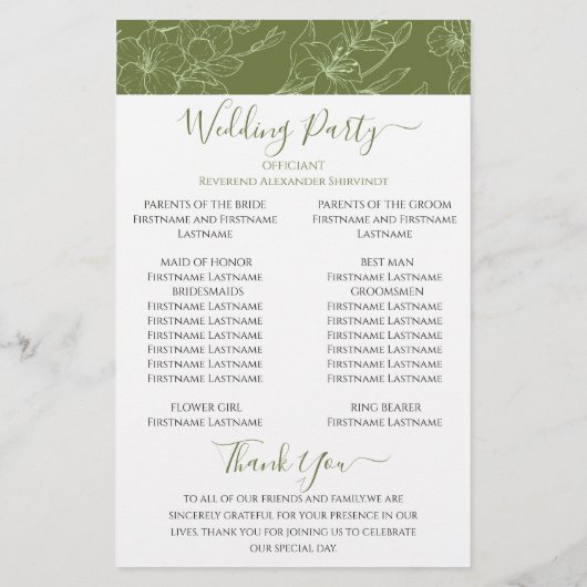 Elegant Bloemige Salie Groene Trouwceremonie Progr (Achterkant)