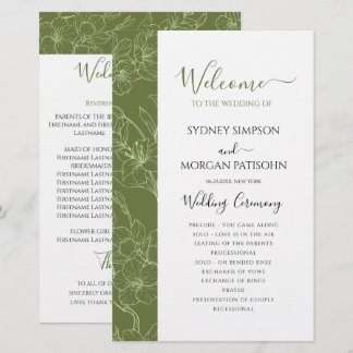Elegant Bloemige Salie Groene Trouwceremonie Progr