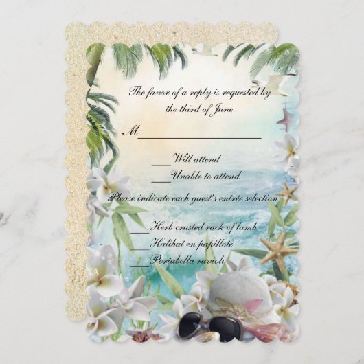 Elegant Bloemige Tropisch Strand Bruiloft Reactie Kaart (Voorkant / Achterkant)