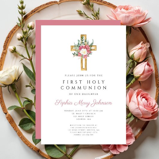 Elegant Bloemkruis Eerste Heilige Communie  Kaart