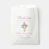 Elegant Bloemkruis Meisje Eerste Communie  Bedankzakje (Voorkant)