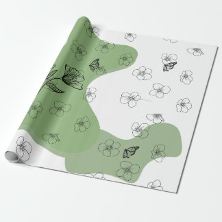 Elegant Bloemlijnkunst Cadeaupapier